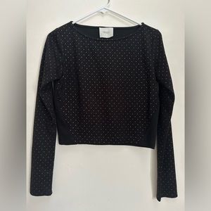 Wren Cropped Black Long Sleeve Shirt with Gold Studded Detail Front and Sleeves